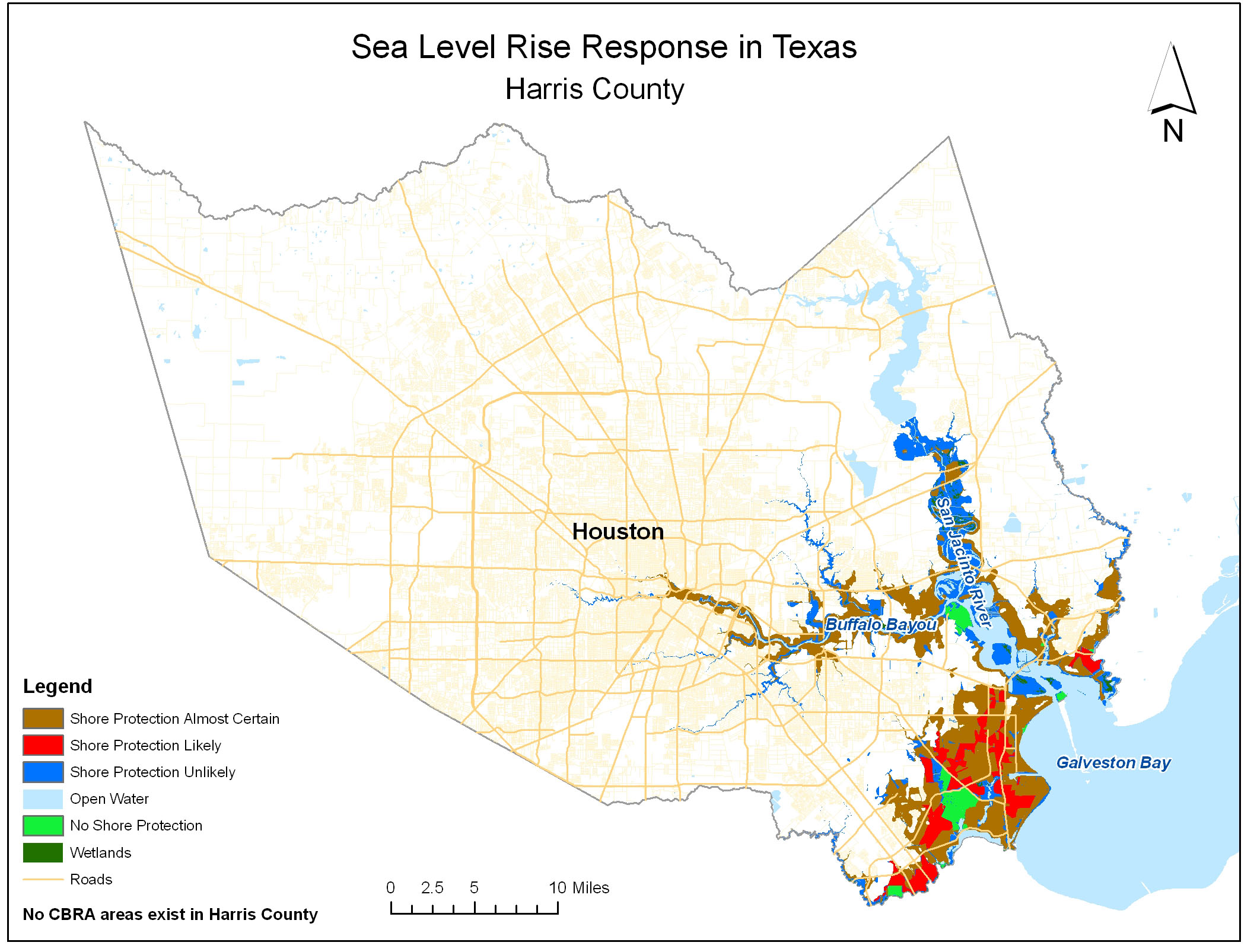 Very little of Harris County (see map) in the 20-ft elevation zone is